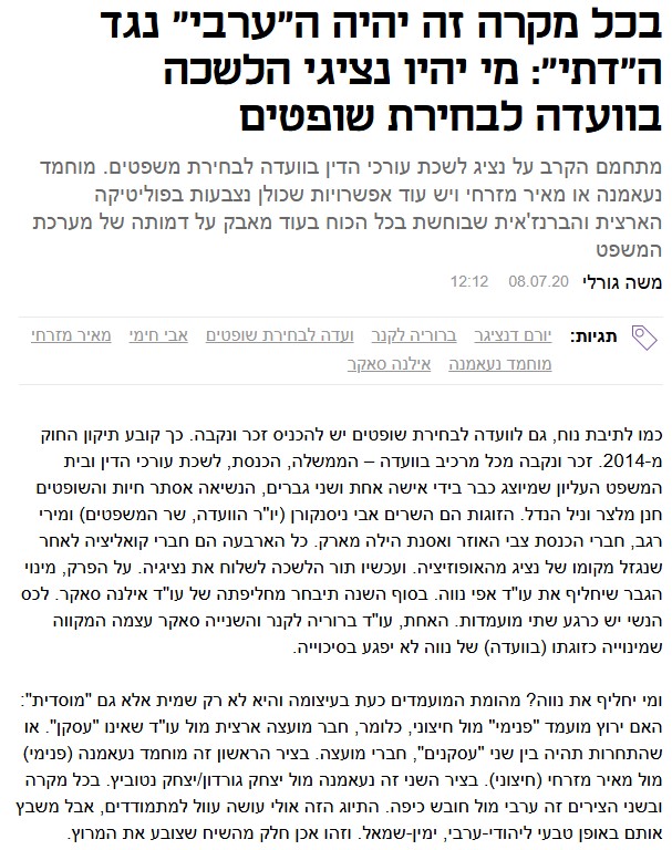 בכל מקרה זה יהיה ה"ערבי" נגד ה"דתי": מי יהיו נציגי הלשכה בוועדה לבחירת שופטים